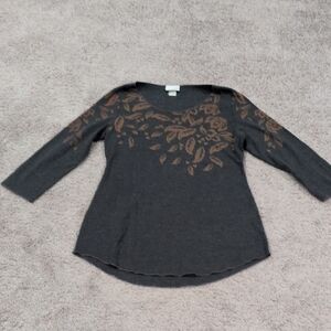 Soft Surroundings Dark‎ Gray and Brown Leaf Pattern Tunic